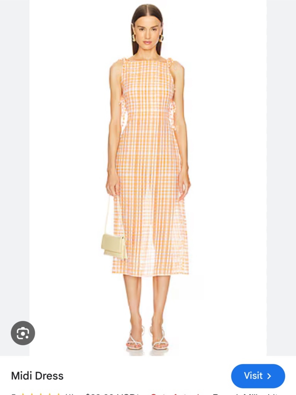 Gingham Tie-Shoulder Midi Dress in Orange
